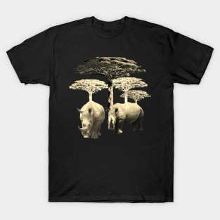 Rhino - Rhinoceros - Wildlife - Africa - Sepia T-Shirt